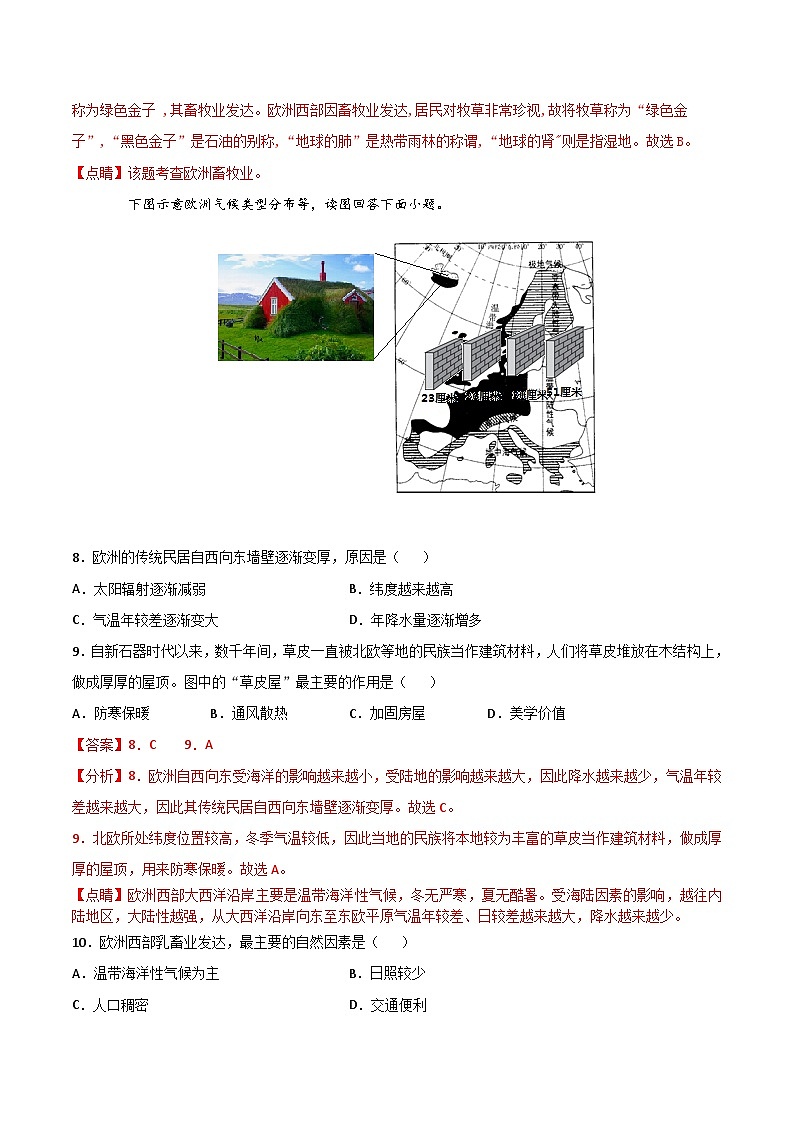 【期末专项复习】2020-2021学年湘教版七年级地理下学期期末-专题06 欧洲西部和法国 (解析版)第3页