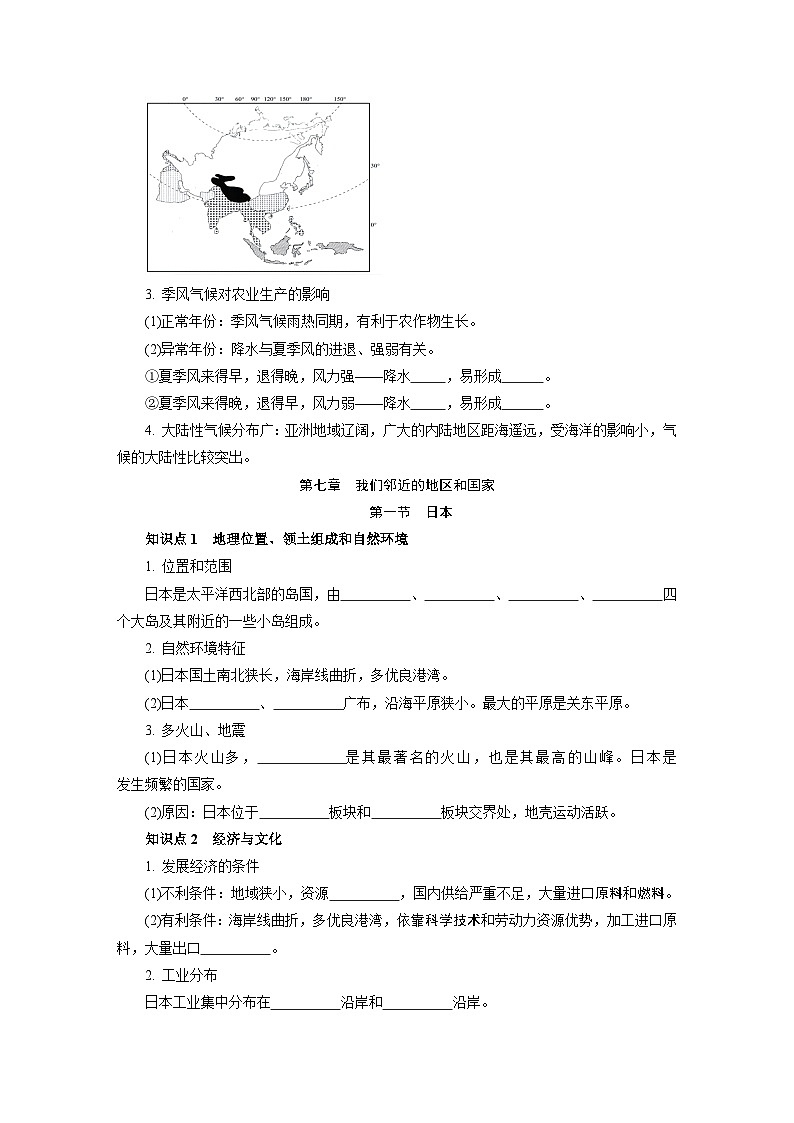 人教版地理七年級下冊期末知識點填空（無答案）第2頁