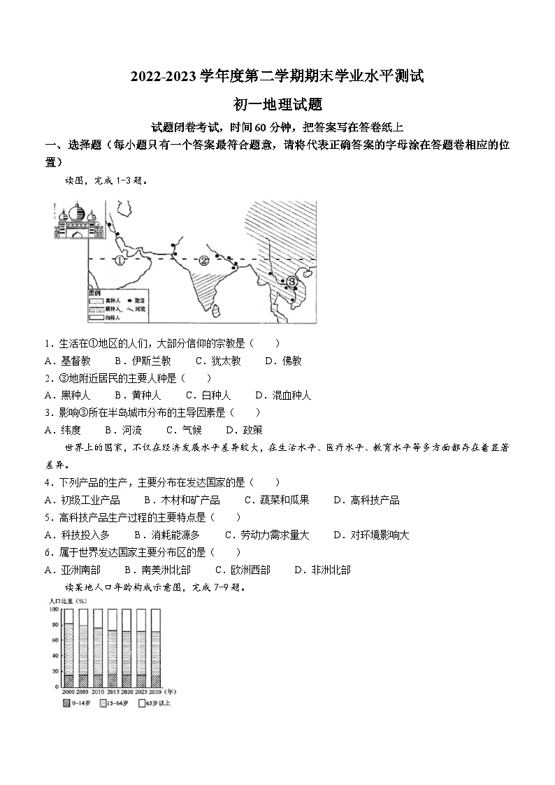 山东省淄博市张店区2022-2023学年六年级（五四学制）下学期期末地理试题（含答案）