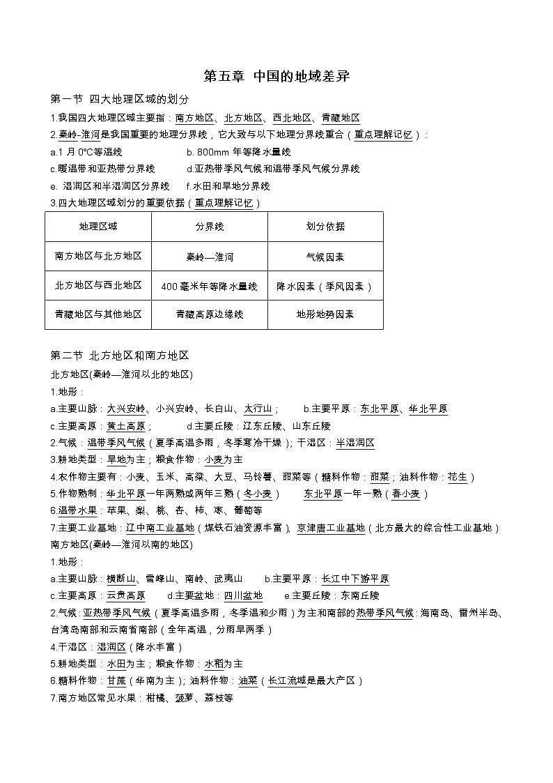 八年级下册(word版)-初中地理学业水平测试重点内容核心背记(精华版)第2页