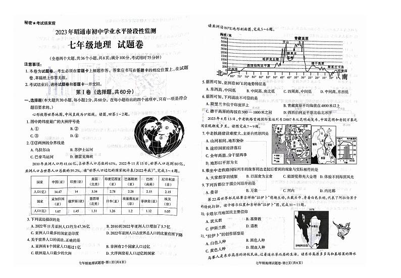云南省昭通市镇雄县2022-2023学年七年级下学期期末地理试题01
