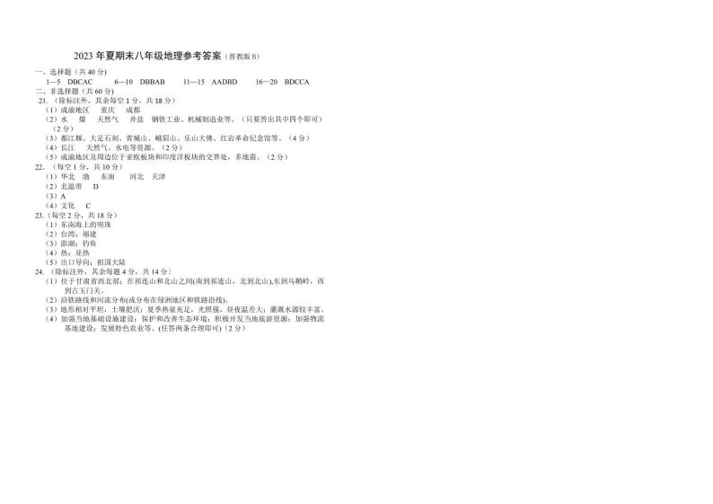 山西省忻州地区2022-2023学年八年级下学期期末学业水平质量监测地理试卷（图片版含答案）01