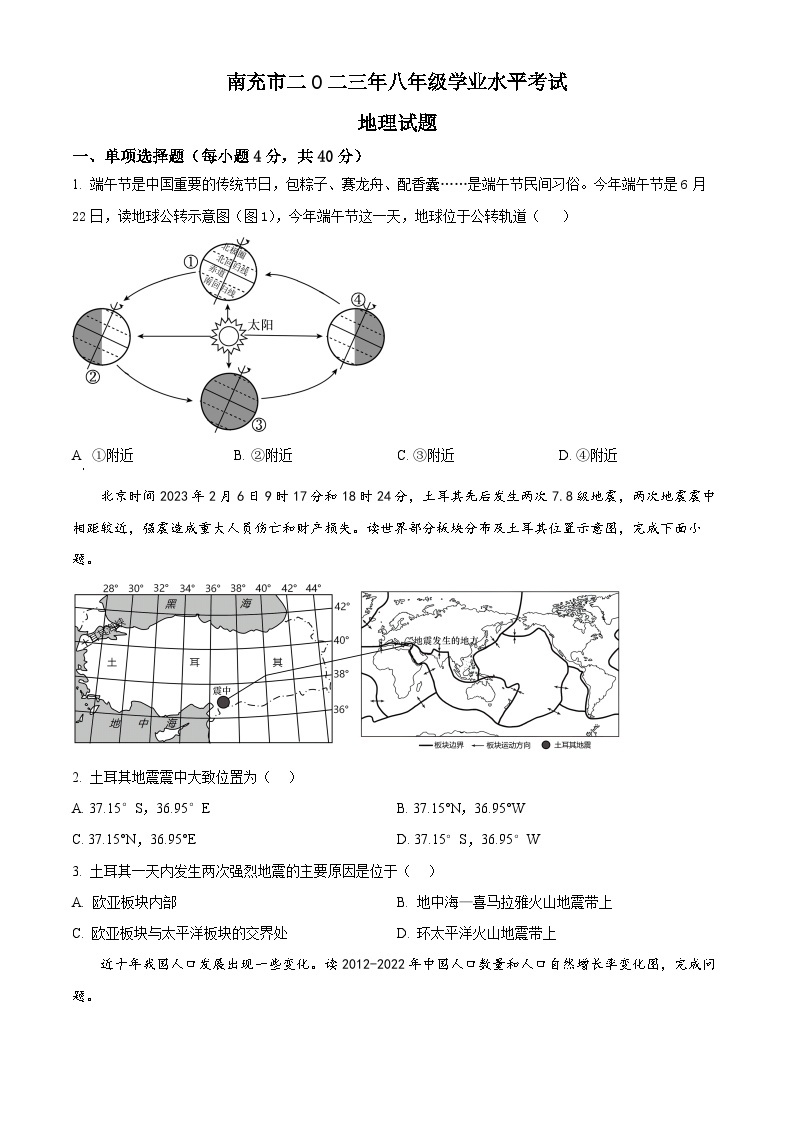 2023年四川省南充市中考地理真题01