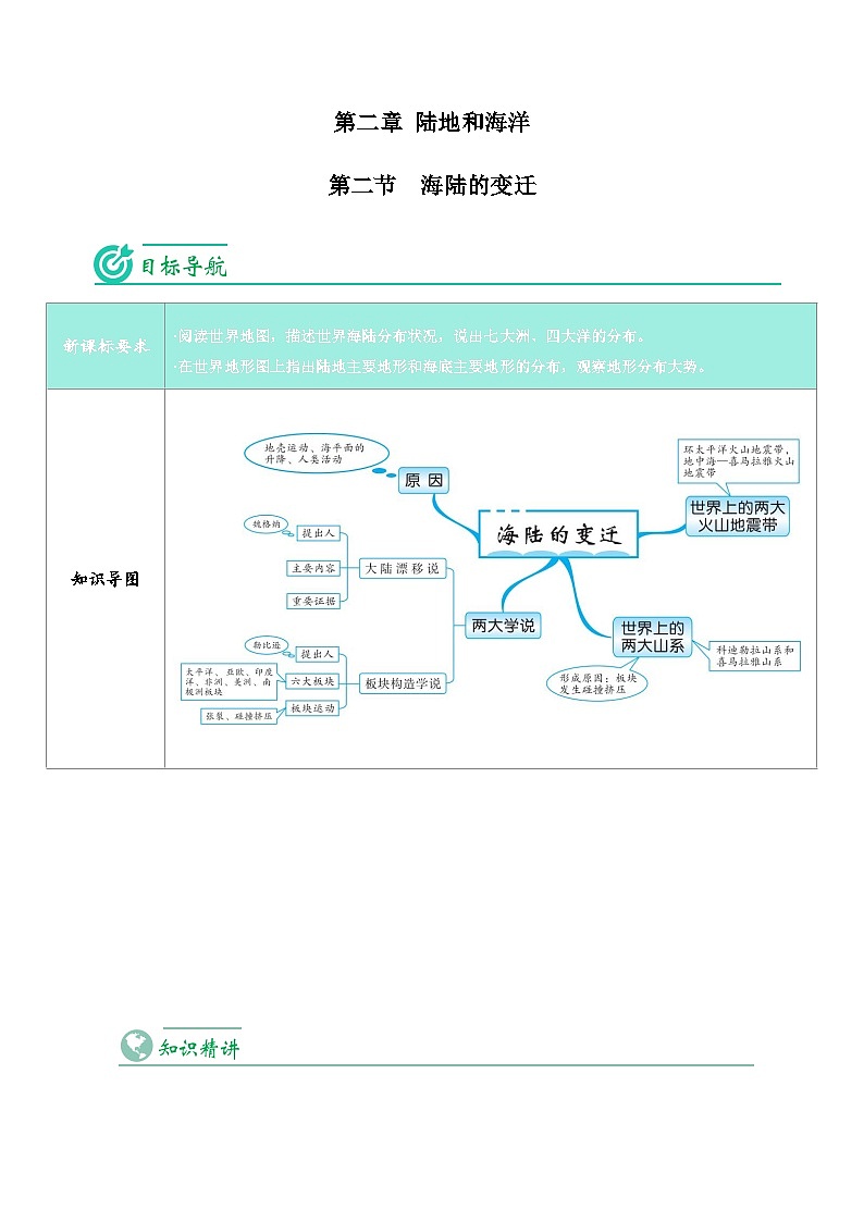 【同步讲义】人教版地理七年级上册-7.2.2《《海陆的变迁》讲义(学生版)第1页