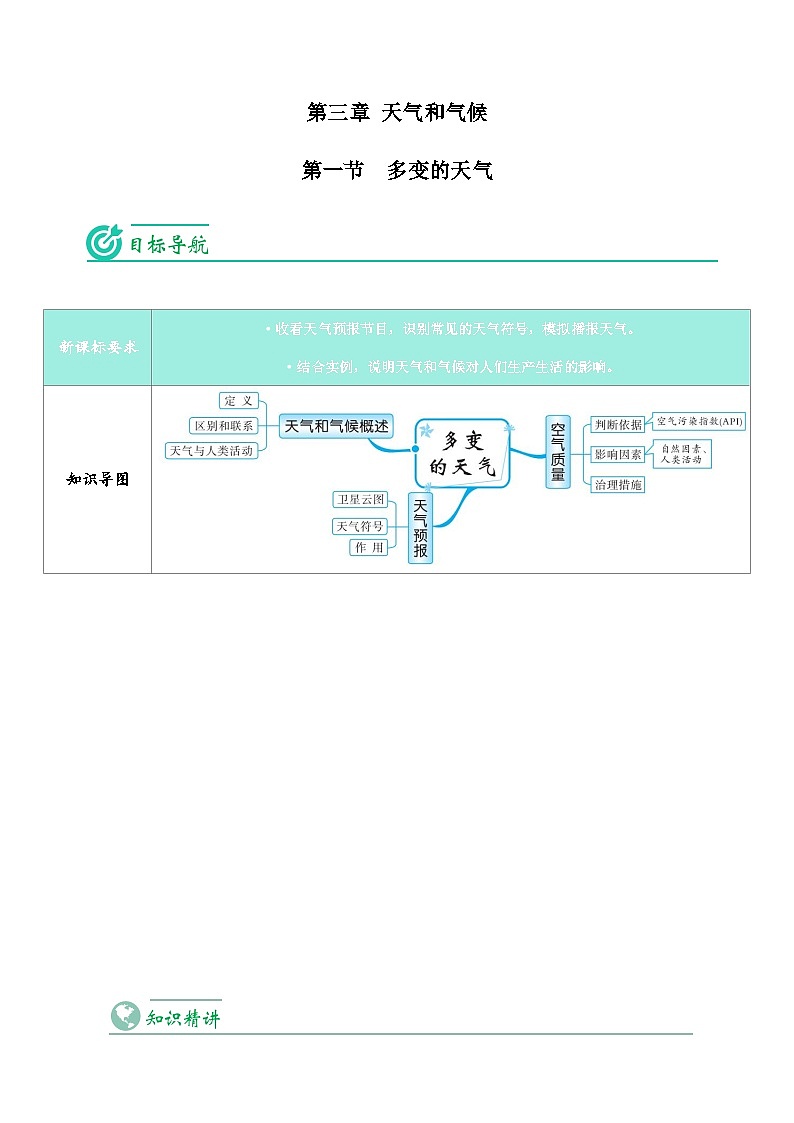 【同步讲义】人教版地理七年级上册-7.3.1《多变的天气》讲义01