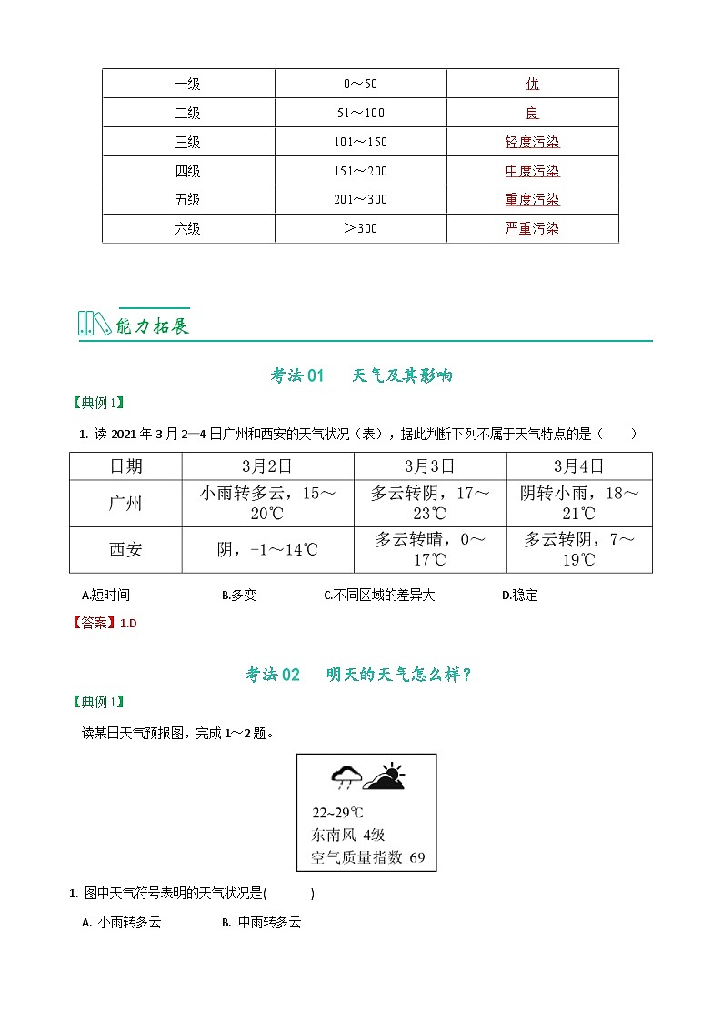 【同步讲义】人教版地理七年级上册-7.3.1《多变的天气》讲义03