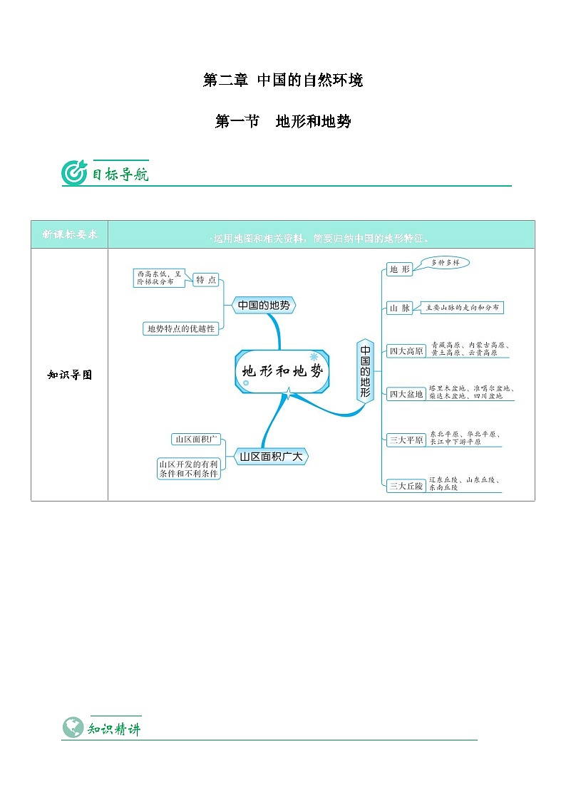 【同步讲义】人教版地理八年级上册-8.2.1《地形和地势》讲义01