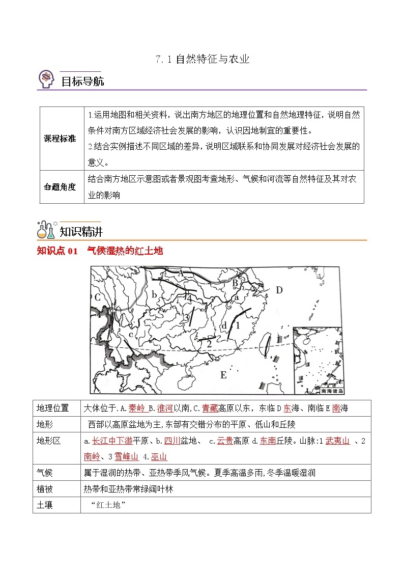 【同步讲义】人教版地理八年级下册-7.1自然特征与农业 讲义01
