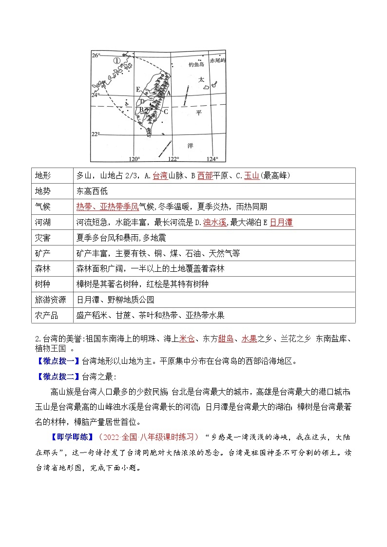 【同步讲义】人教版地理八年级下册-7.4祖国的神圣领土——台湾省 讲义03