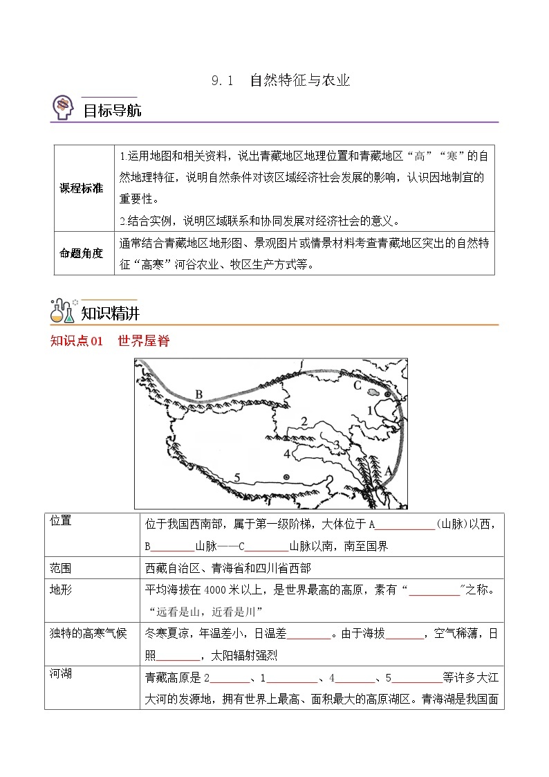 【同步讲义】人教版地理八年级下册-9.1自然特征与农业 讲义01