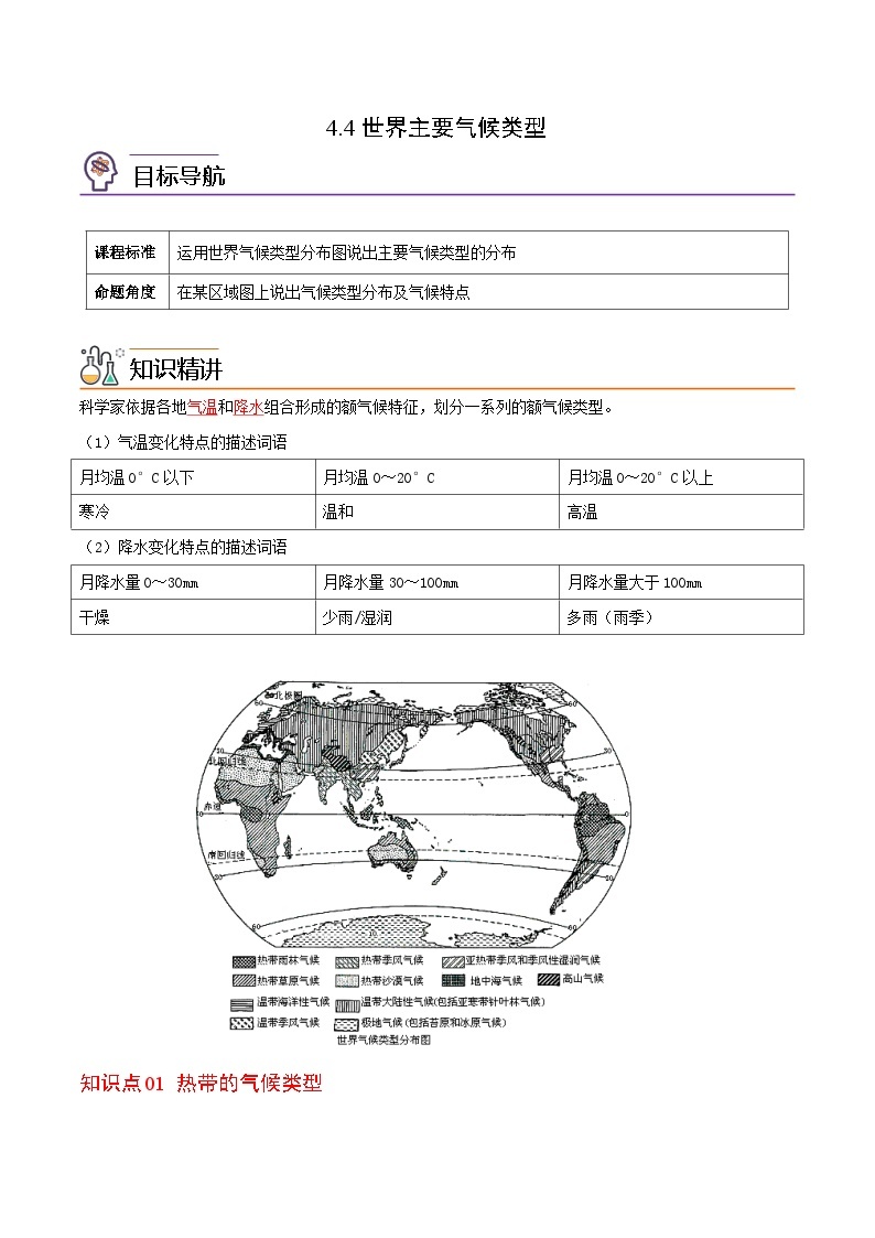 【同步讲义】湘教版地理七年级上册--4.4《世界主要气候类型》讲义01