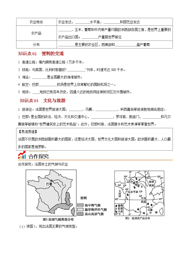 【同步讲义】湘教版地理七年级下册--8.4  法国 讲义02