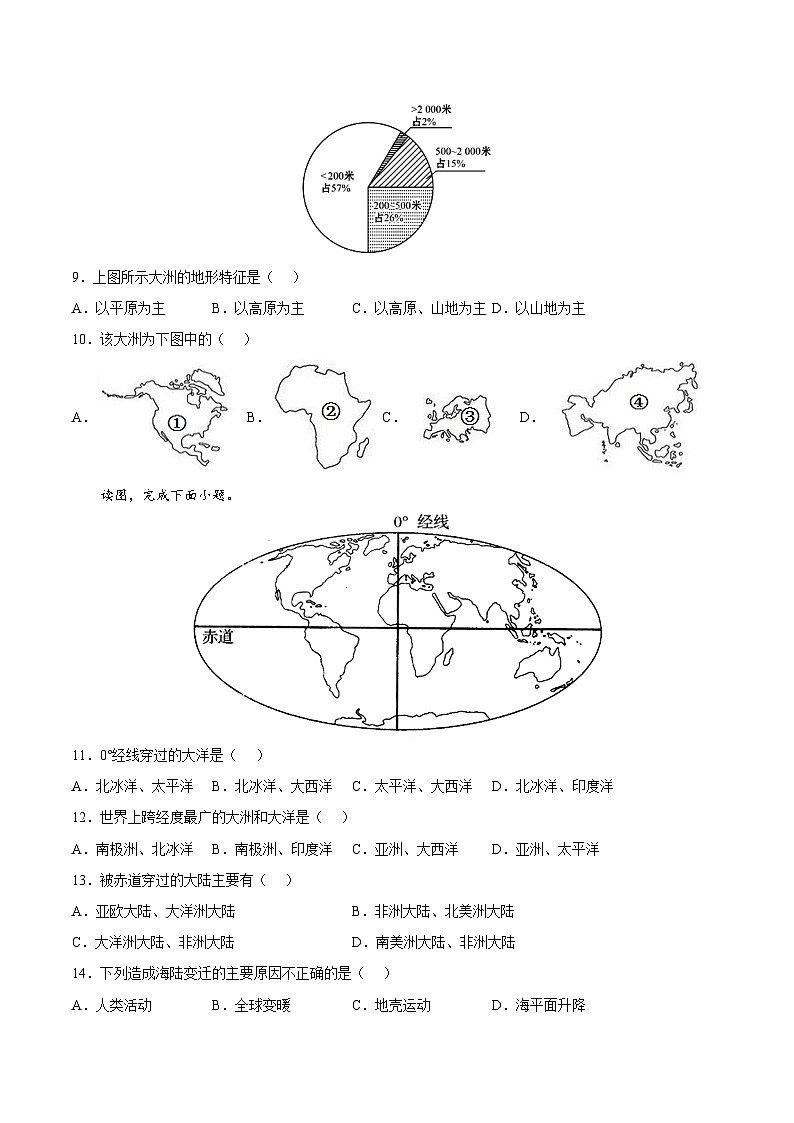 第一章 世界的海洋和陆地(基础过关卷)-八年级地理上册单元考点梳理分层卷(中图·北京版)03