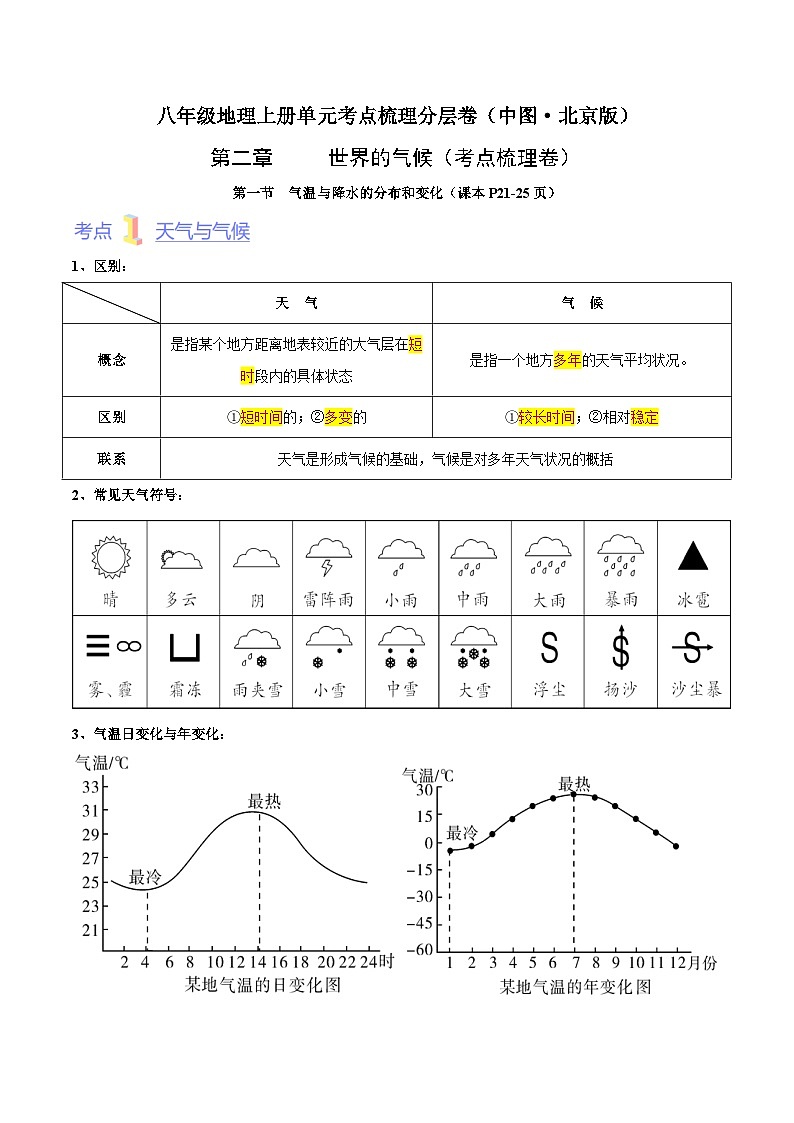 第二章 世界的气候(考点梳理卷)-八年级地理上册单元考点梳理分层卷(中图·北京版)01