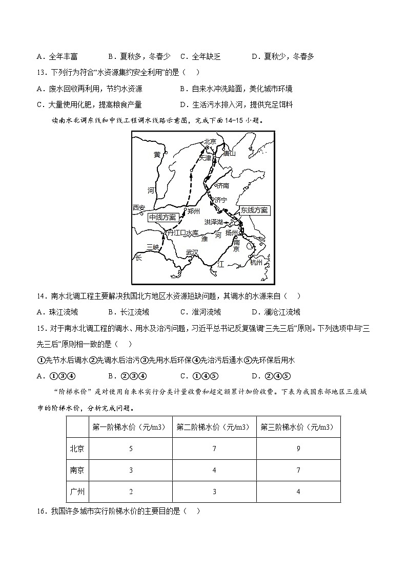 第四章 中国的自然资源(基础过关卷)-七年级地理上册单元考点梳理分层卷(中图·北京版)03