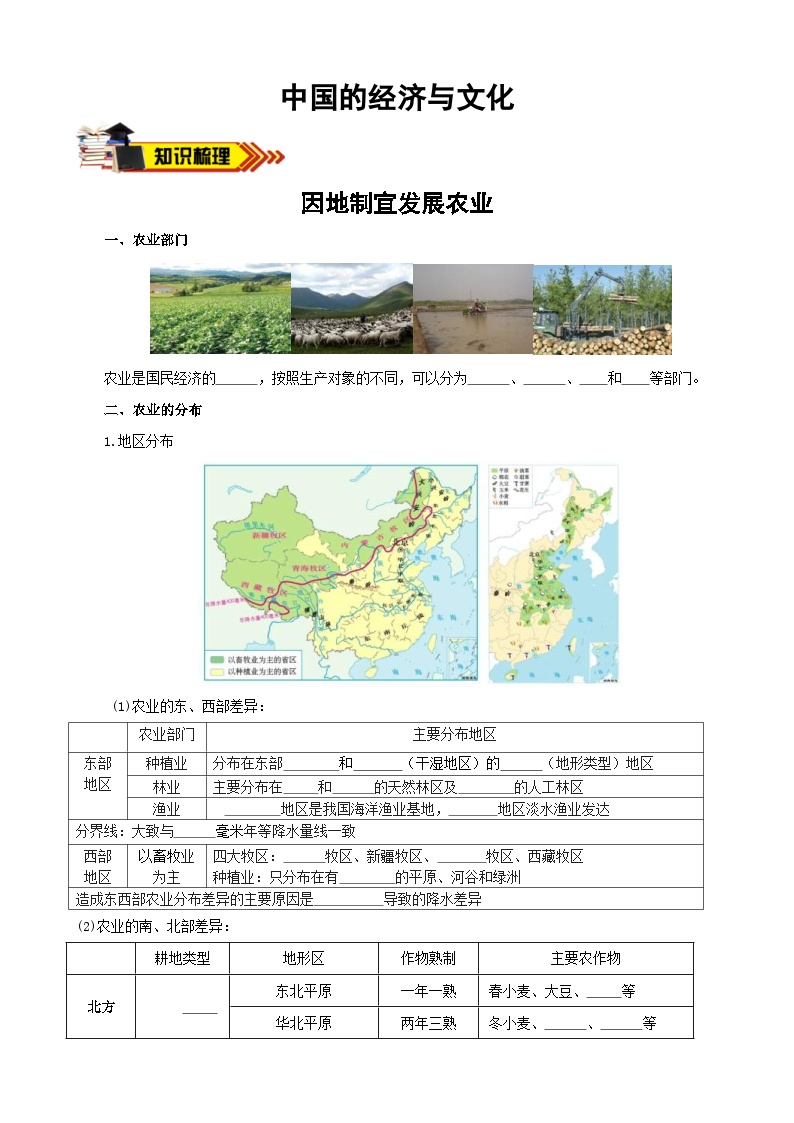 中考地理一轮复习学案专题19+中国的农业和工业（含答案）