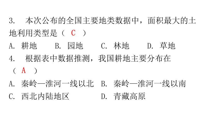 人教版八年级地理上册第三章第二节土地资源分层作业课件06