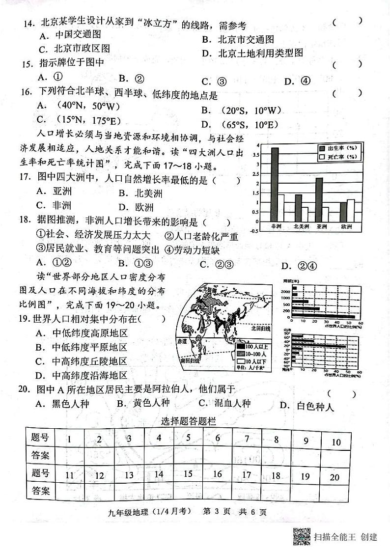 山东省菏泽市牡丹区王浩屯镇初级中学2023--2024学年九年级上学期10月份月考地理试题第3页