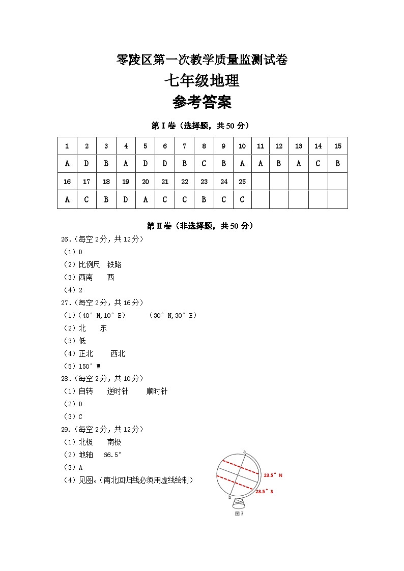 湖南省永州市零陵区2023-2024学年七年级上学期10月月考地理试题01