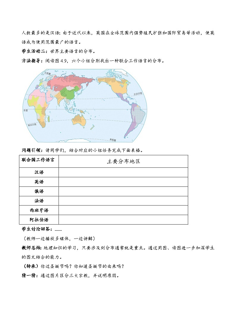 4.2+世界的語言和宗教(教學(xué)設(shè)計)-【備課助手】2023-2024學(xué)年七年級地理上冊同步備課課件+課件解讀+教學(xué)設(shè)計(人教版)第2頁
