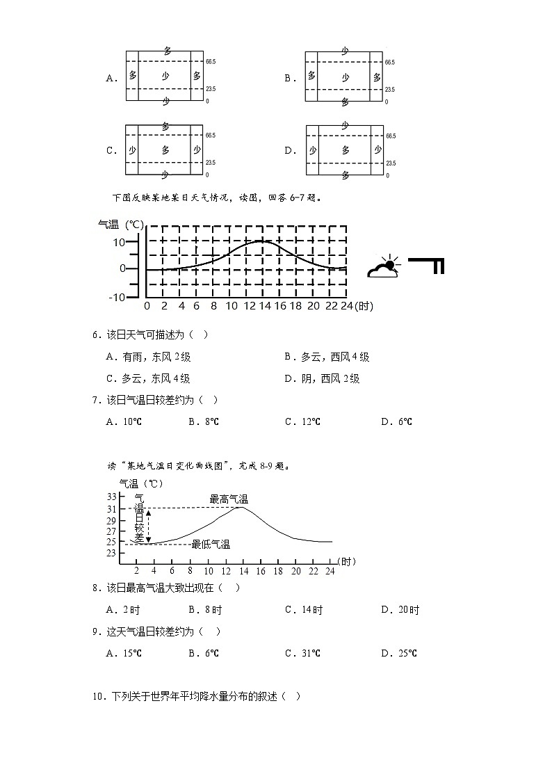 3.2气温与降水同步练习-仁爱版初中地理七年级上册02