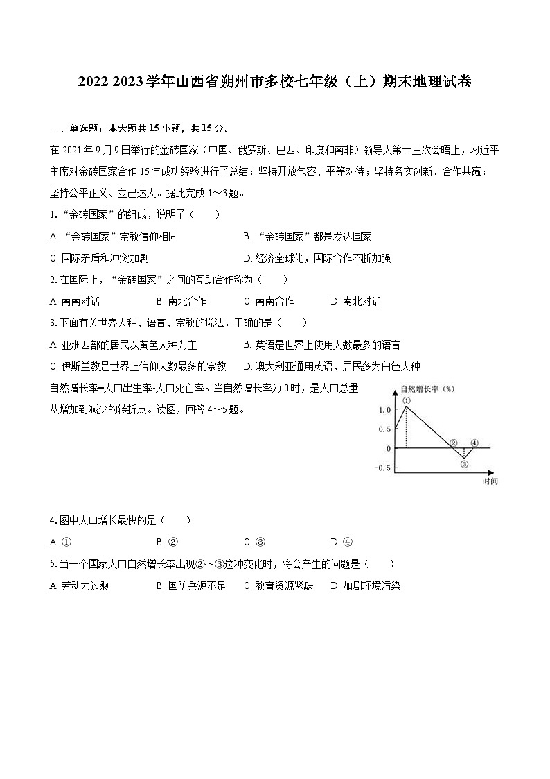 2022-2023学年山西省朔州市多校七年级(上)期末地理试卷(含详细答案解析)第1页