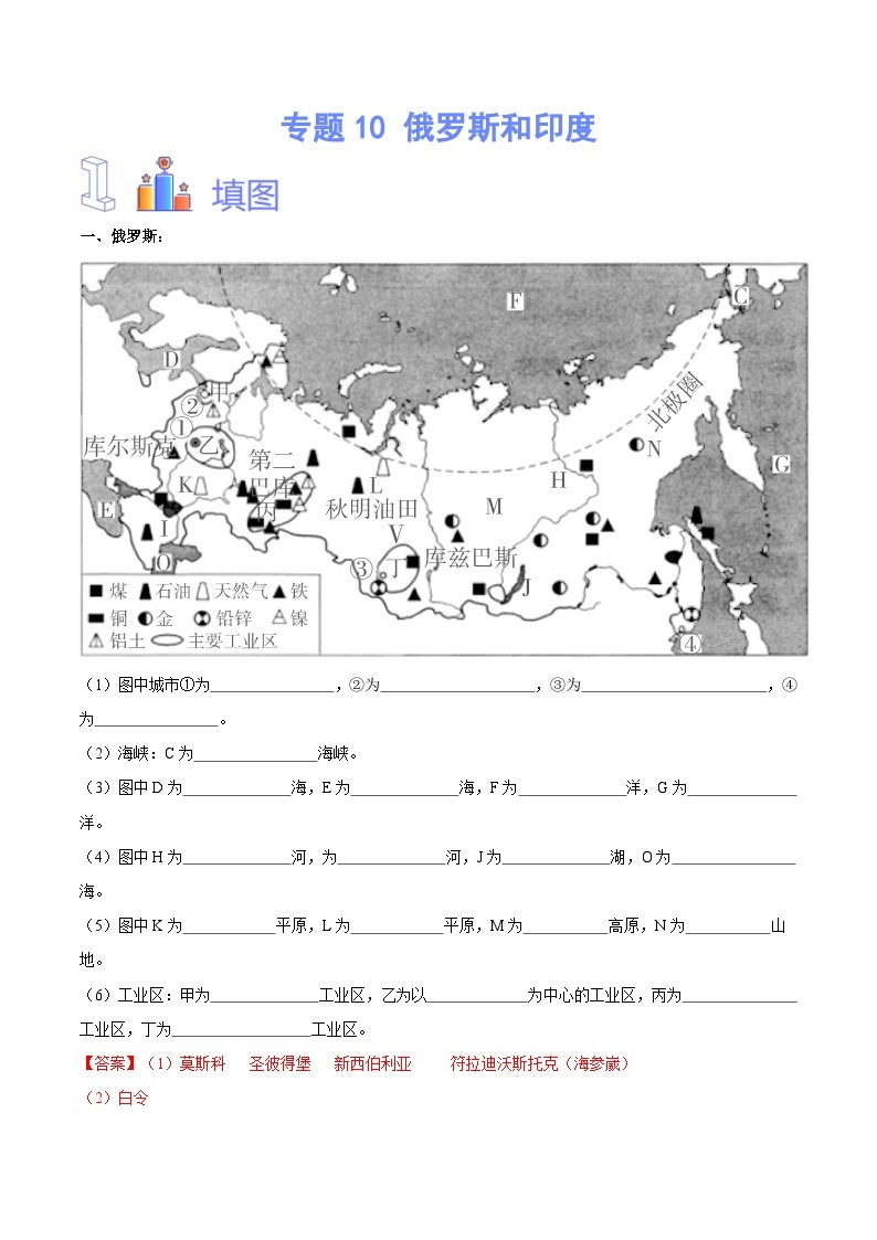 中国的交通【识图·速记】初中地理必备识图速记手册与变式演练 专题10 俄罗斯和印度（解析版）01