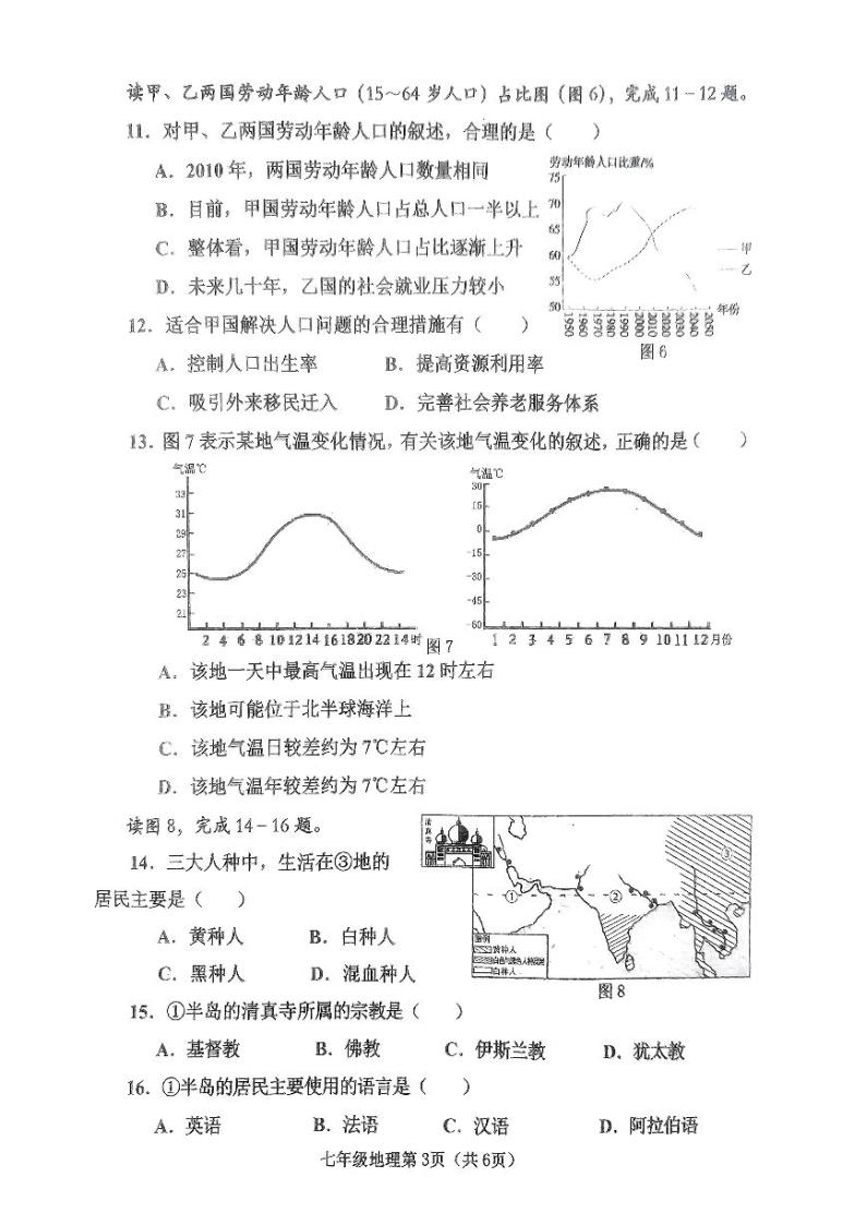 河南省南阳市新野县2023-2024学年七年级上学期期末质量评估地理试卷03