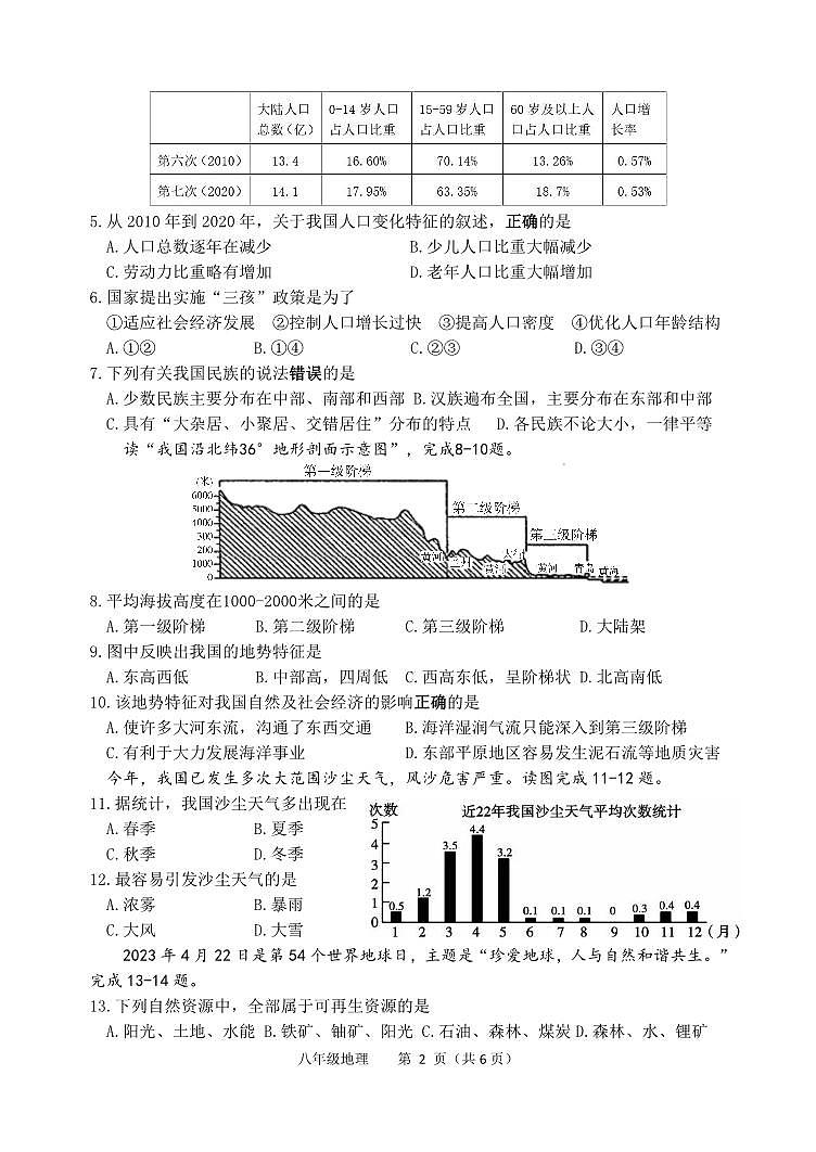 河北省保定市高阳县2023-2024学年八年级上学期期末考试地理试题第2页