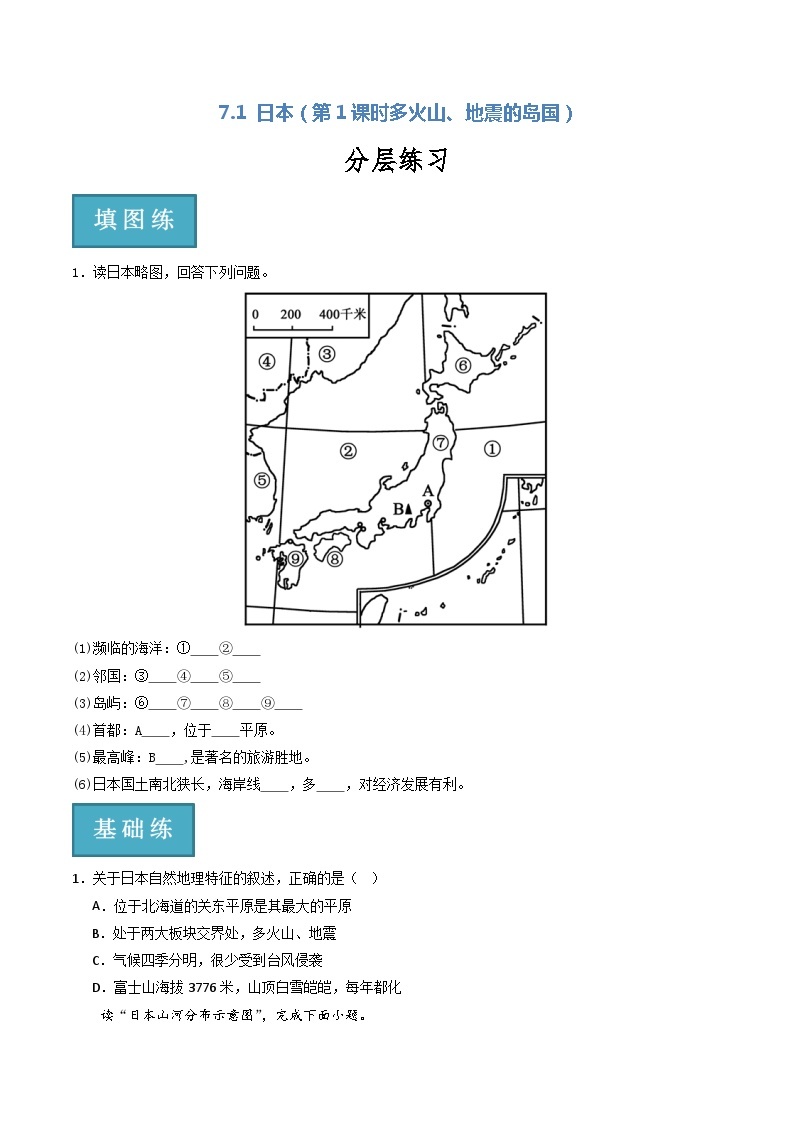 人教版地理七年级下册 7.1 日本（第1课时多火山、地震的岛国） 同步课件+同步练习01