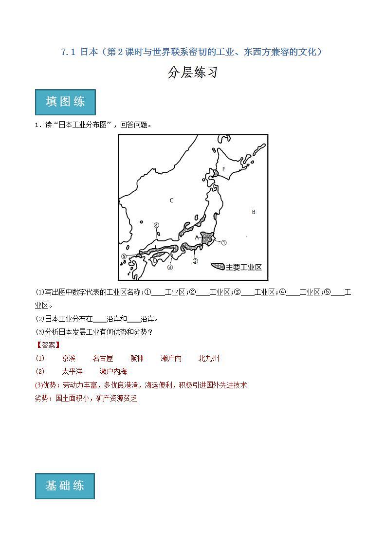 人教版地理七年级下册 7.1 日本(第2课时与世界联系密切的工业、东西方兼容的文化) 同步课件+同步练习01