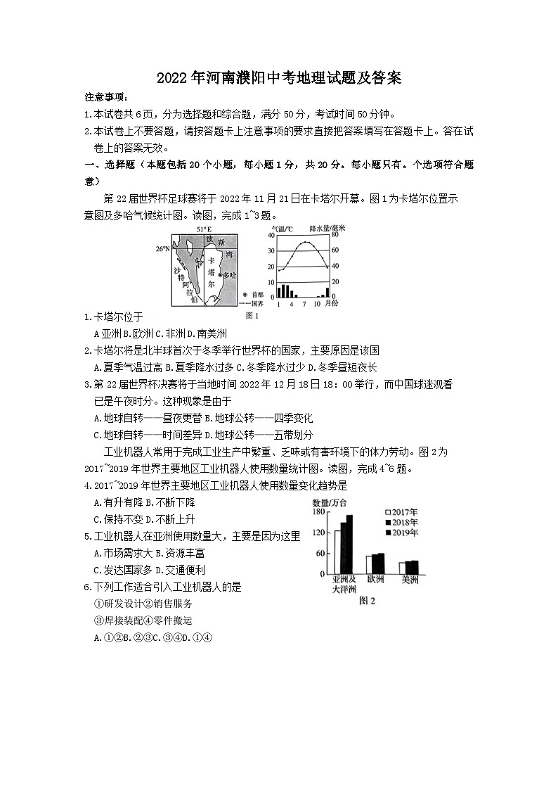 2022年河南濮陽(yáng)中考地理試題及答案第1頁(yè)