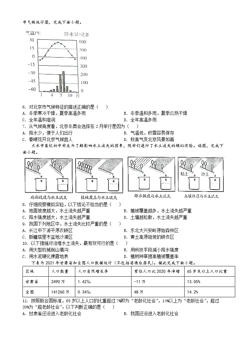 2022年甘肃省天水市中考地理真题02