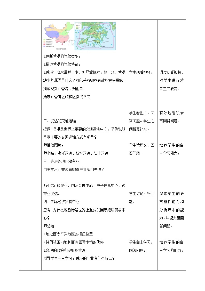 湘教版八年级下册地理7.1香港特别行政区的国际枢纽功能教学设计03