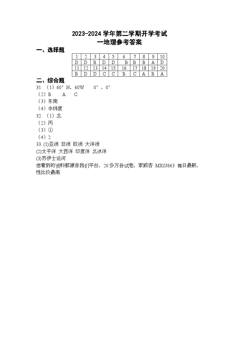 甘肃省兰州市第五十五中学2023-2024学年七年级下学期开学测试地理试卷第1页