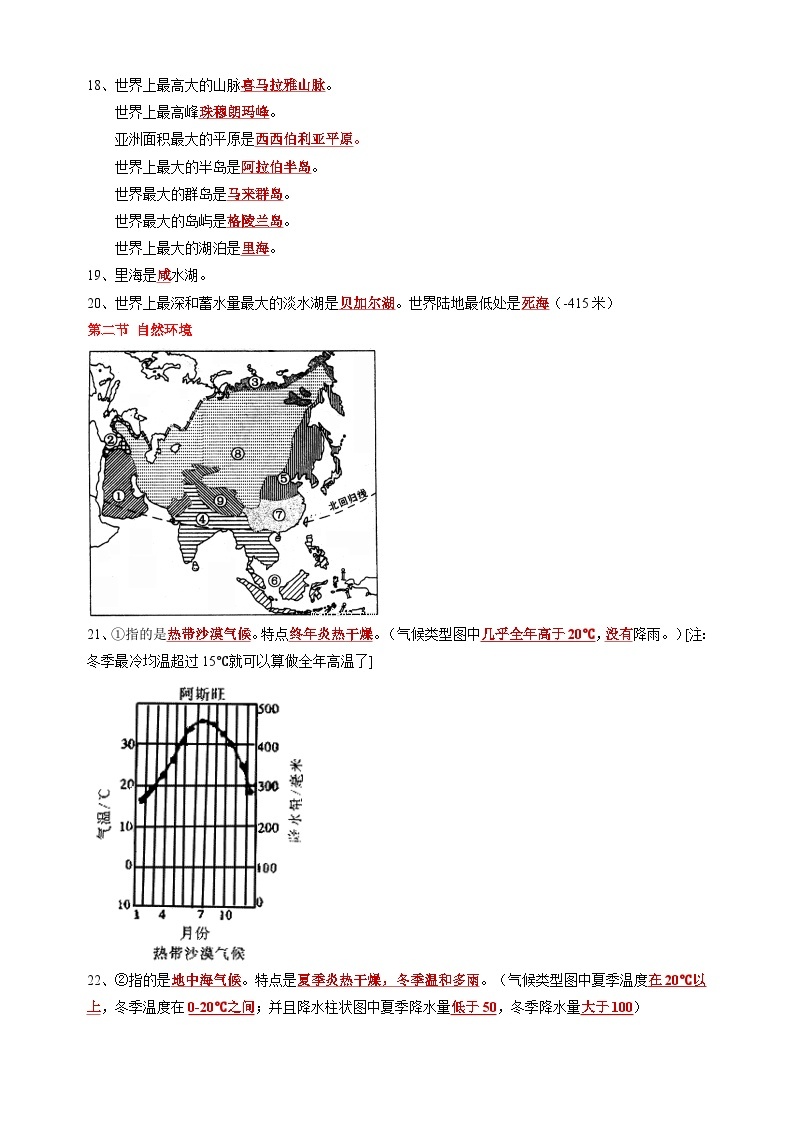 人教版七年级下册地理单元知识点汇总教案02