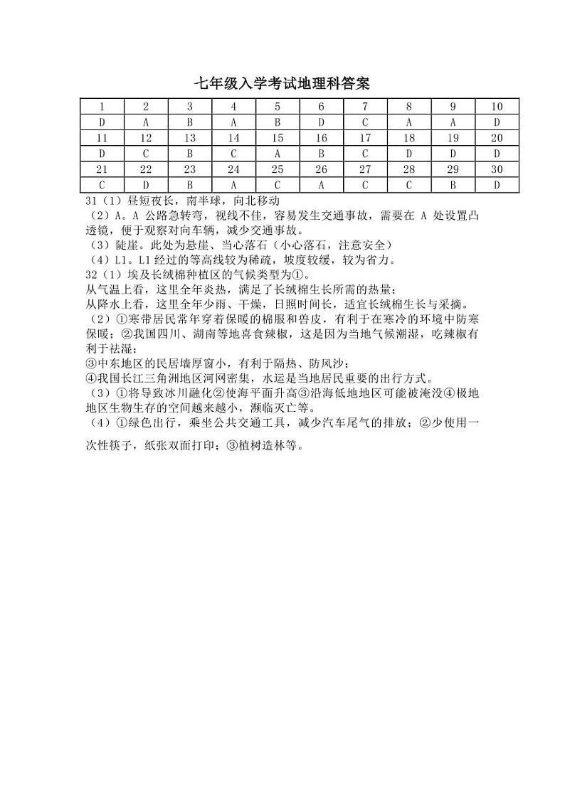 156,广东省揭阳市揭东区2023-2024学年七年级下学期入学考试地理试卷(1)第1页