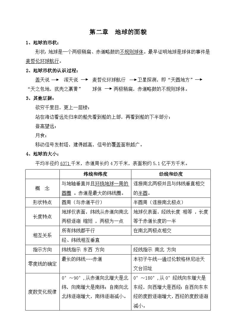 七年级上册地理第二章《地球的面貌》知识点第1页