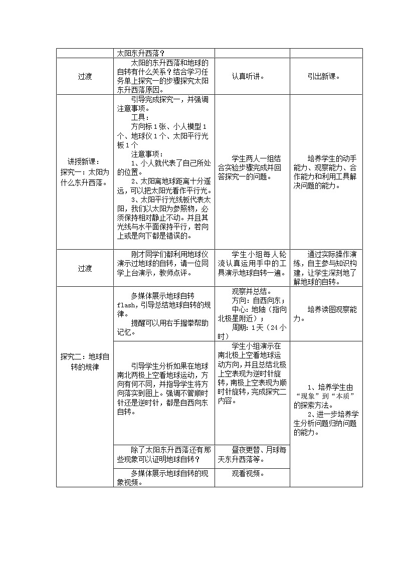 人教版地理七年级上册1.2 地球的运动 第1课时 地球自转教案第2页