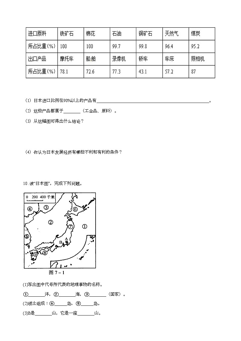 湘教版地理七年级下册 8.1日本 课时检测卷第2页