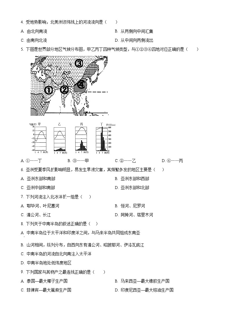 山東省濟寧市兗州區(qū)東方中學教育集團聯(lián)盟校2023-2024學年七年級下學期3月月考地理試題（原卷版）第2頁