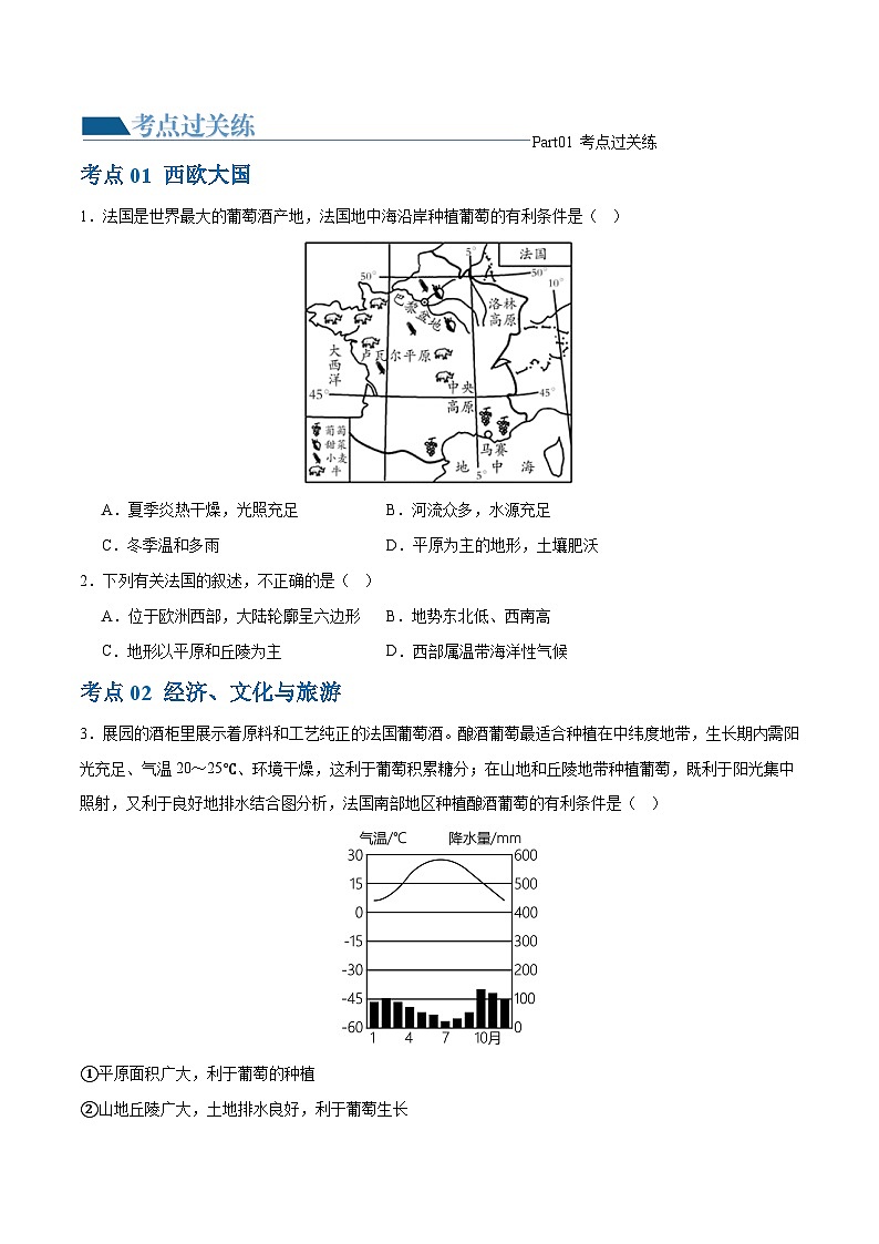 2024年会考 初中地理专题15 法国和澳大利亚(梯级进阶练)(原卷+解析版)02