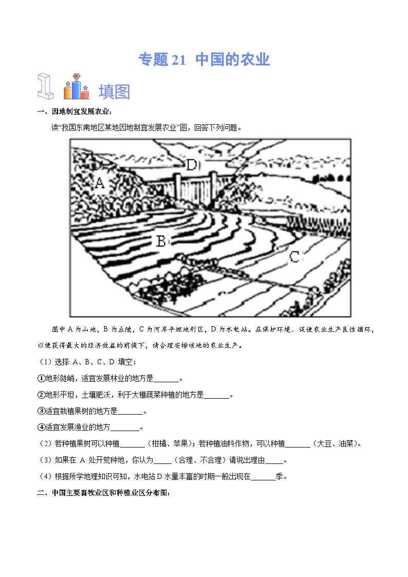 【2024年会考】初中地理专题21 中国的农业-识图速记手册与变式演练（全国通用）（原卷+解析版）01