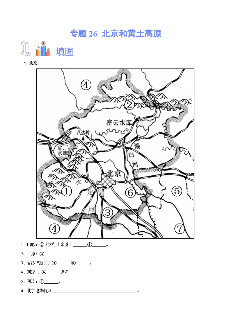 【2024年会考】初中地理专题26 北京和黄土高原-识图速记手册与变式演练（全国通用）（原卷+解析版）