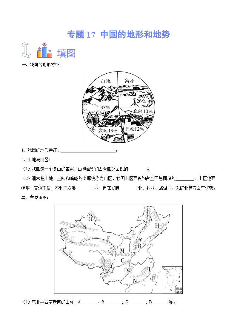 【2024年会考】初中地理专题17 中国的地形和地势-识图速记手册与变式演练（全国通用）（原卷+解析版）