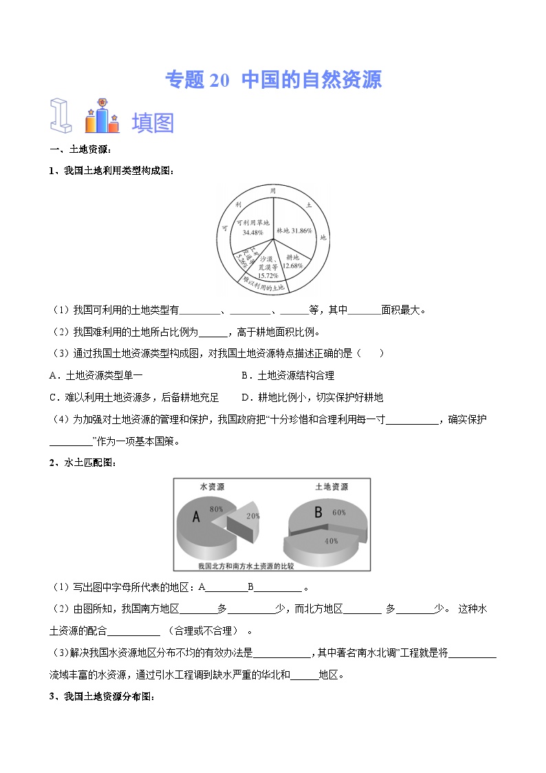 【2024年会考】初中地理专题20 中国的自然资源-识图速记手册与变式演练（全国通用）（原卷+解析版）