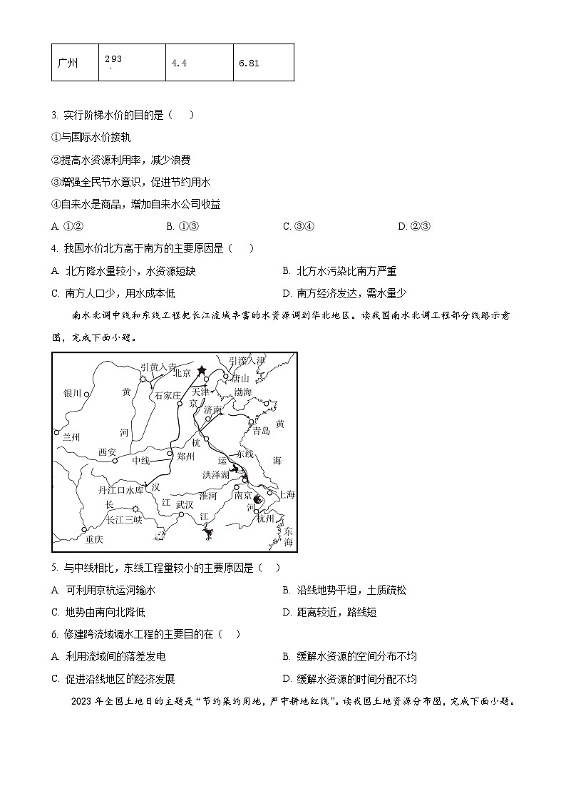 河北省廊坊市广阳区廊坊市第二十一中学2023-2024学年七年级下学期3月月考地理试题(原卷版)第2页