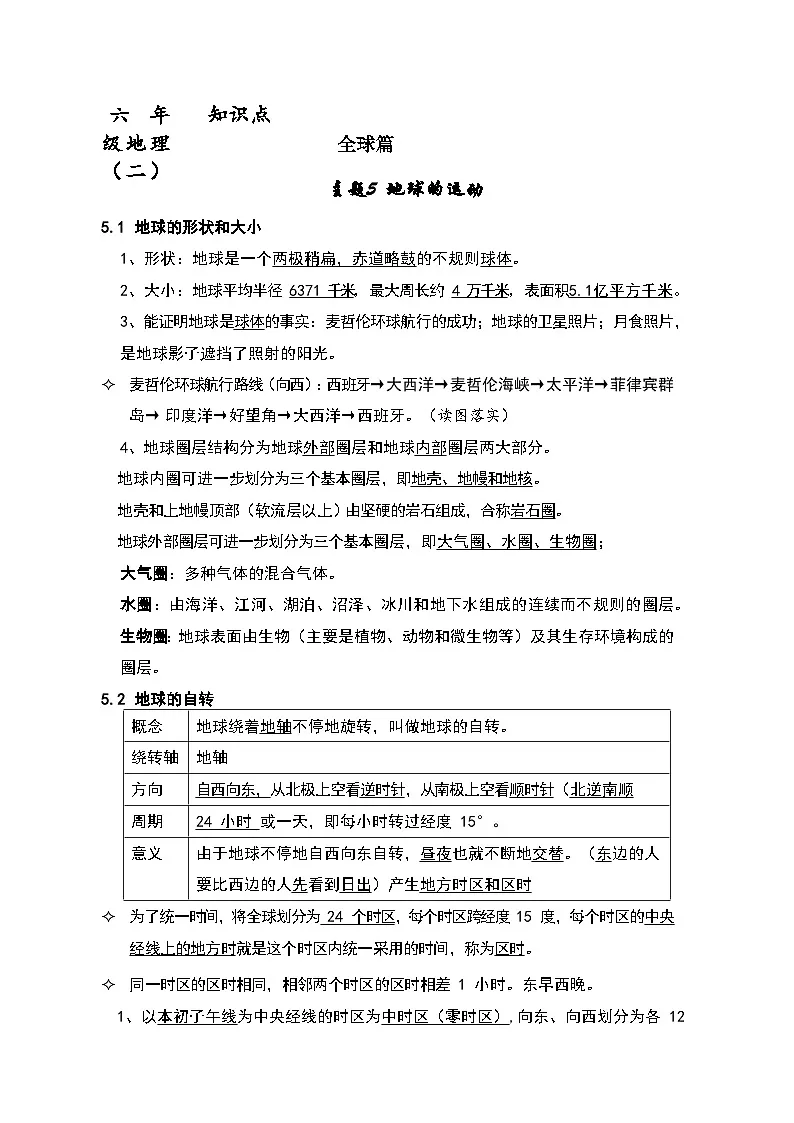2024年中考复习+沪教版六年级地理下册知识点第1页