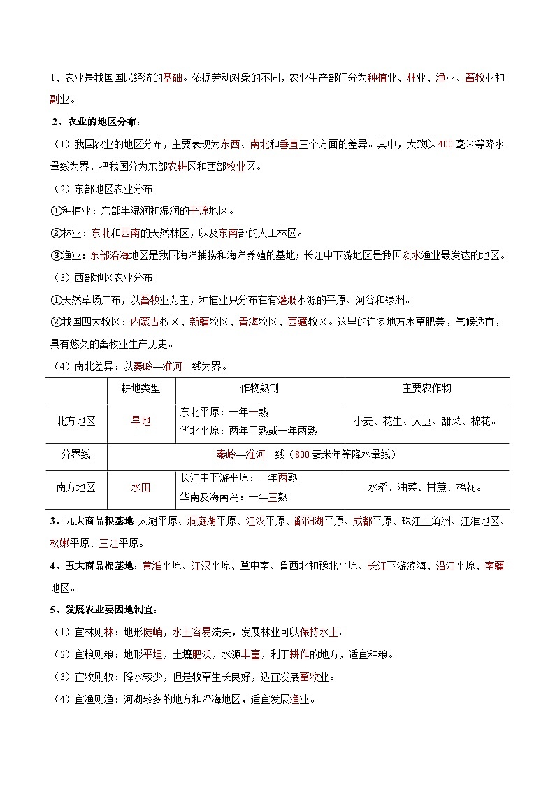 中考地理一轮复习速记手册与变式演练专题21 中国的农业(含解析)第3页