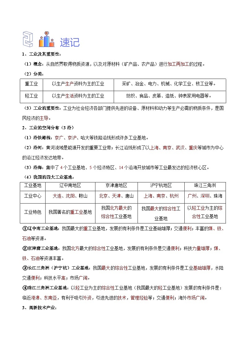 中考地理一轮复习速记手册与变式演练专题22 中国的工业(含解析)第3页
